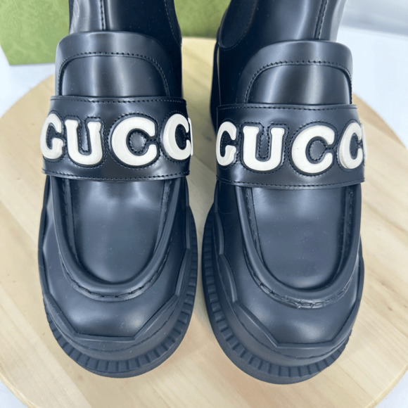 Gucci Women’s Ornella Leather Boots Logo Chunky Platform Chelsea US 8 Black NIB - Picture 5 of 15